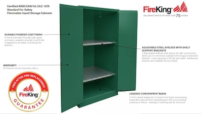 FireKing Flammable Liquids Storage Cabinet, 45 gal, Automatic Close, Green (SC45-AC-G)
