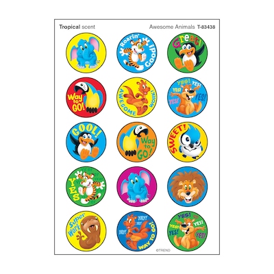 Trend Awesome Animals Tropical Scent Stickers, Assorted Colors, 60 Stickers/Pack, 6 Packs/Bundle (T-