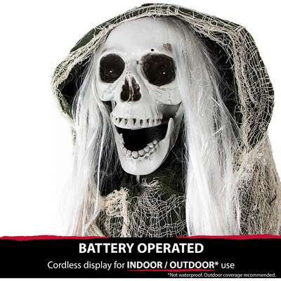 Haunted Hill Farm Life-Size Animatronic Moaning Skeleton with Rotating Head (HHSKEL-1FLSA)