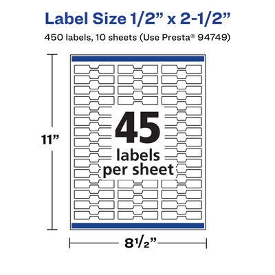 Avery Barbell Laser/Inkjet Multipurpose Labels, 0.5" x 2.5", White, 450 Labels/Pack (94749)