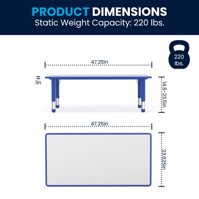 Flash Furniture Wren Rectangular Activity Table, 23.625" x 47.25", Height Adjustable, Blue/Gray (YU060RECTBLBL)