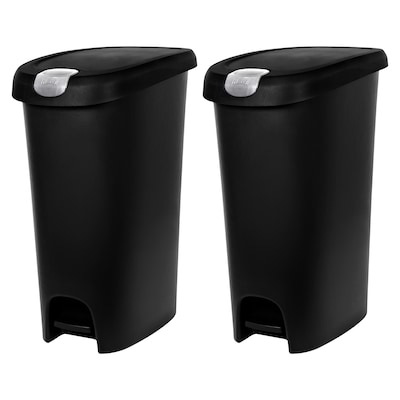 Hefty Lockable Step On Trash Can, 12 Gallon, Black, 2/Pack (HFTCOM225807545)