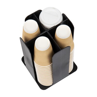 Mind Reader 4-Compartment Cup and Lid Carousel Coffee Countertop Organizer, Black (CDISP-BLK)
