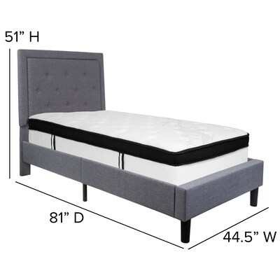 Flash Furniture Roxbury Tufted Upholstered Platform Bed in Light Gray Fabric with Memory Foam Mattress, Twin (SLBMF25)