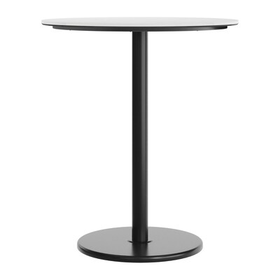 Flash Furniture Acadia 36" Round Wooden Dining Table with Round Base, White Faux Marble/Black Base (STRD36WMATR24B)