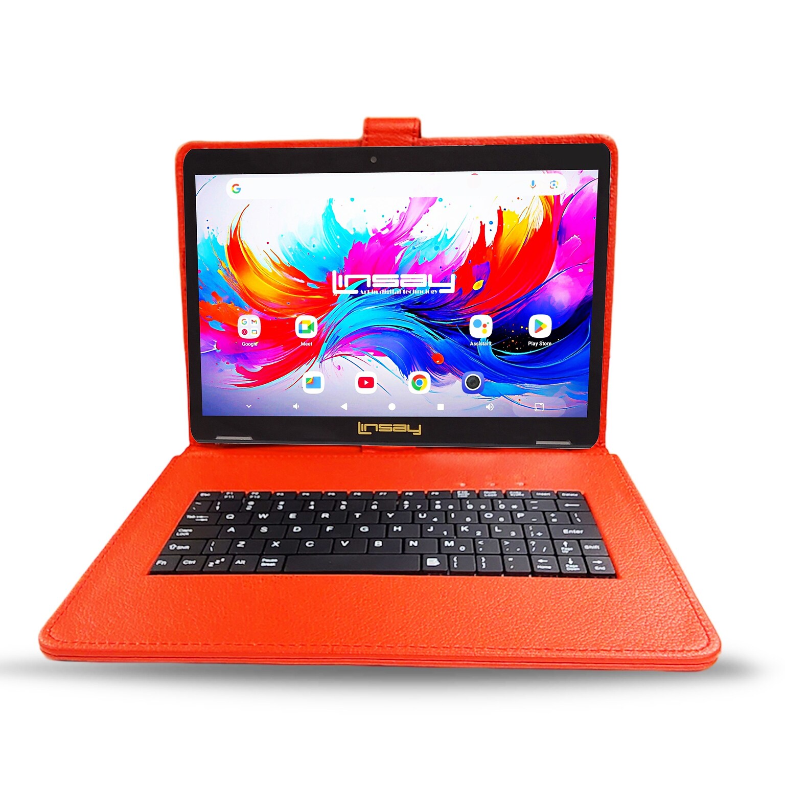 Linsay F10 Series 10.1 Tablet, Wi-Fi, Octa Core, 256GB eMMC, Android 15, with Red Keyboard (F10IPGKEYREDPLUS)