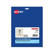 Avery Laser/Inkjet Address Label, 1 x 2.63, Matte White/Gold, 30 Labels/Sheet, 10 Sheets/Pack (654