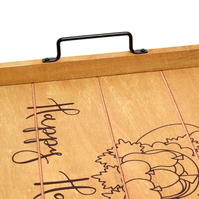 Elegant Designs "Happy Harvest" Decorative Wood Serving Tray w/ Handles, 15.50" x 12", Natural Wood (HG2000-NHH)