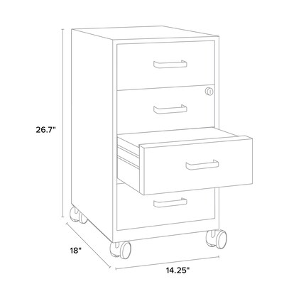 Space Solutions 18" 4-Drawer Metal Mobile Organizer, Locking, Arctic Silver (25947)