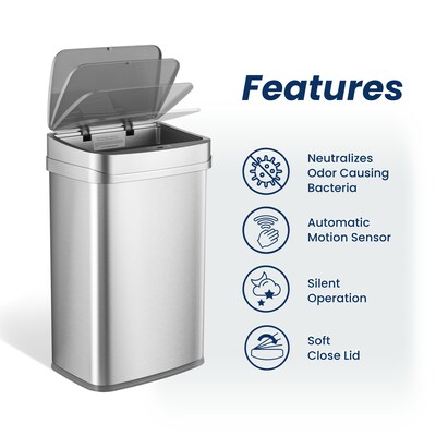 NineStars Stainless Steel Indoor UV Odor Neutralizing Automatic Sensor Trasn Can, 13.2 Gallons, Silver (ONT-50-81SL)
