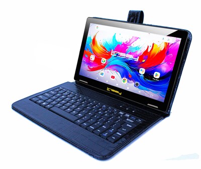 Linsay F10 Series 10.1 Tablet, Wi-Fi, Octa Core, 256GB eMMC, Android 15, with Black Crocodile Keyboard Case