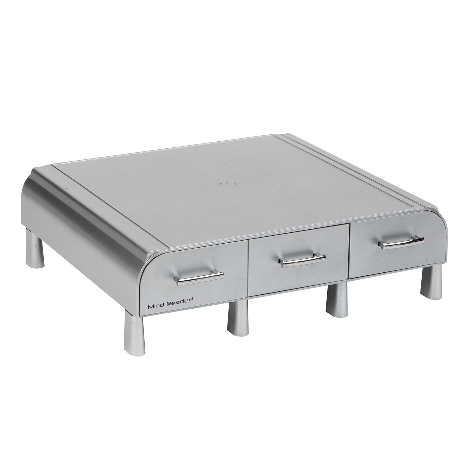 Mind Reader Anchor Collection Monitor Stand and Desk Organizer with 3 Storage Drawers, Silver (MONSTA3D-SIL)