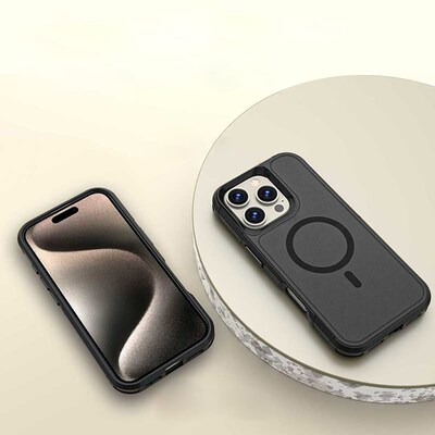 SaharaCase Raider MagSafe Wallet with Screen Protector for iPhone 16 Pro Max, Shock Absorbing, Scorpion Black (CP00688)