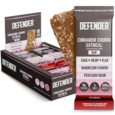 Defender Gluten Free Cinnamon Churro Oatmeal Nutrition Bar, 1.55 oz., 12 Bars/Box (E0044DB01CC)
