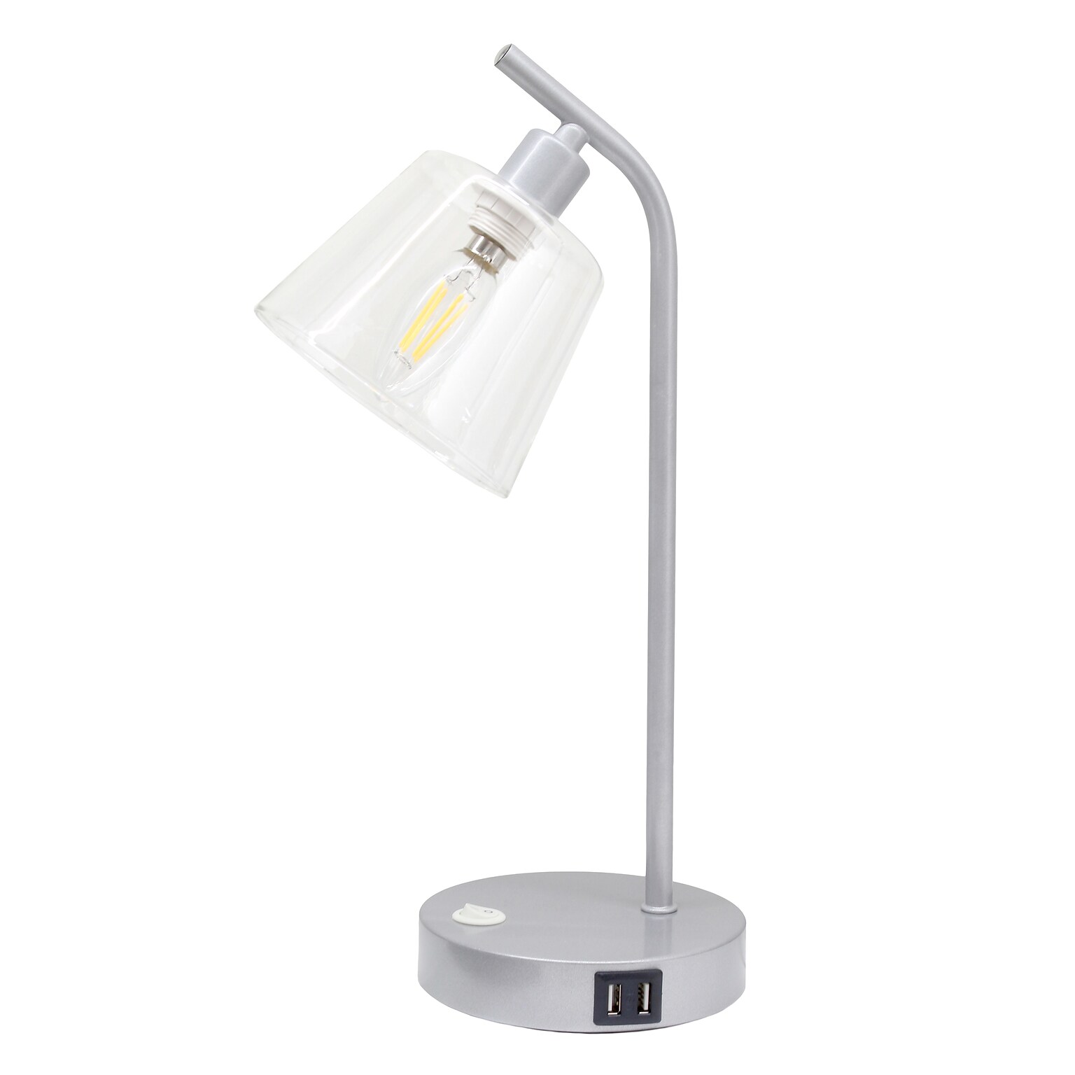 Simple Designs Sleek Essentials LED Desk Lamp, 15.75, with USB Ports, Silver (LD1074-SLV)