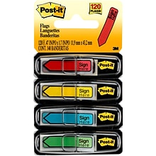 Post-it Sign Here Message Flags, .5 Wide, Assorted Colors, 120 Flags/Pack (684-SH)