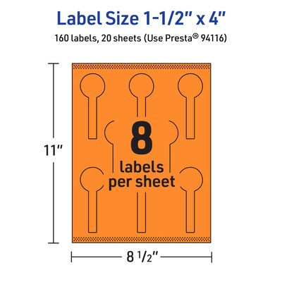 Avery Laser/Inkjet Multipurpose Decorative Edge Labels, 1.5" x 4", Bright Orange, 160/Pack (94116)