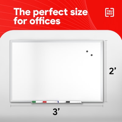 TRU RED™ Magnetic Steel Dry Erase Board, Satin Frame, 3' x 2' (TR61169)