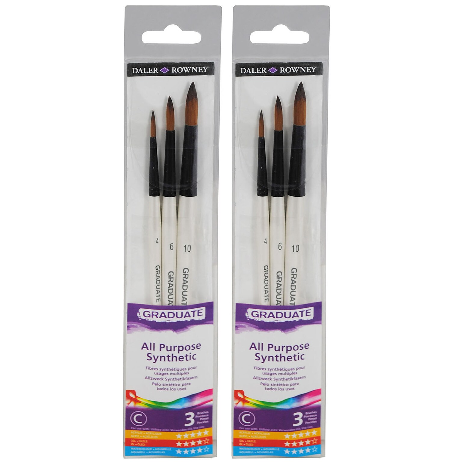 Daler-Rowney Graduate Synthetic Round Brush Set, 3/Set, 2 Sets/Bundle (DRWD212530007-2)