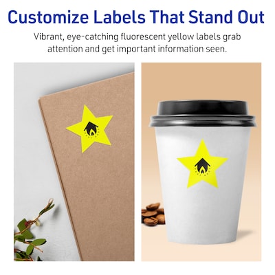 Avery Star Laser/Inkjet Multipurpose Labels, 2-1/4" x 2-3/8", Neon Yellow (240/Pack)