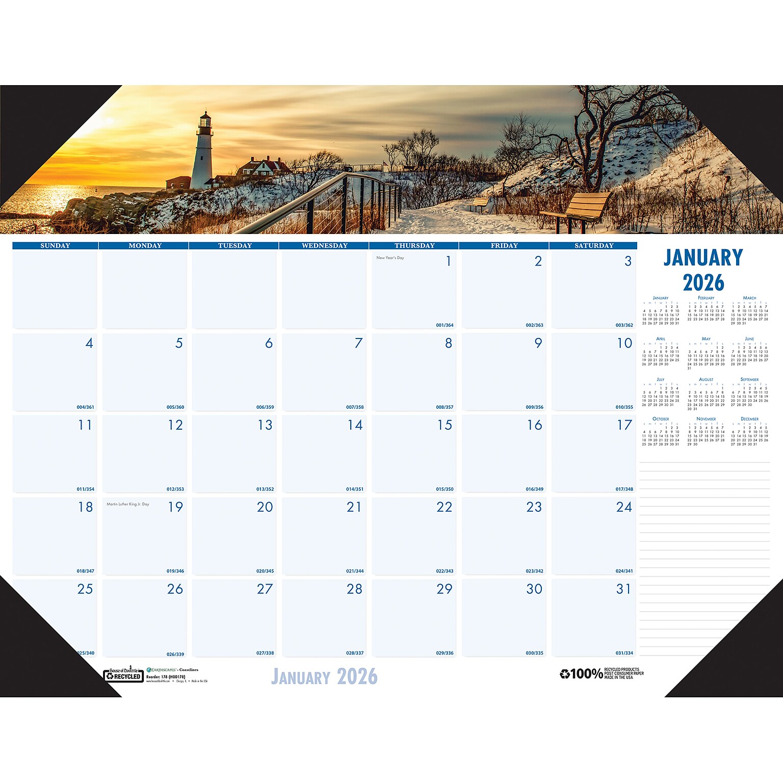 2026 House of Doolittle Earthscapes Coastlines 22 x 17 Monthly Desk Pad Calendar (178-26)