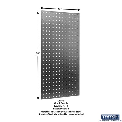 Triton Products Stainless Steel LocBoard Kit, (2) 18" x 36" x 9/16" Square Hole Pegboards, 32 Hooks and 3 Bins (LB18-SKIT)