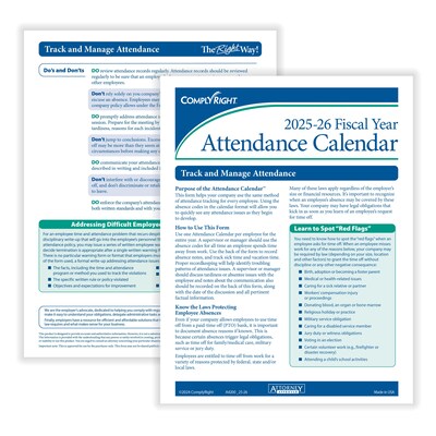 ComplyRight 2025-2026 Fiscal Year Attendance Calendar Cards, 50/Pack (A42005015)