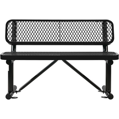 Global Industrial 4' Outdoor Steel Bench w/ Backrest, Expanded Metal, Black (695743BK)