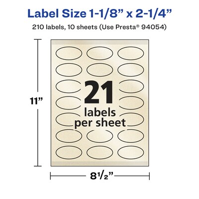 Avery Pearlized Ivory Oval Multipurpose Labels, 1-1/8" x 2-1/4", Ivory, 210/Pack (94054)