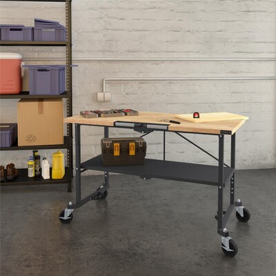 Cosco SmartFold Butcher Block Portable Workbench/Folding Utility Table w/ Locking Casters, 700 lb. Capacity, Brown (66765DKG1E)