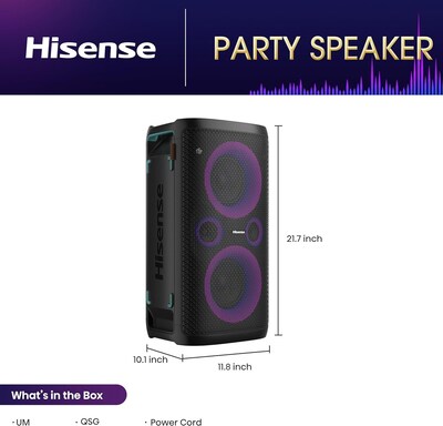 HIsense Party Rocker One 300W Portable Bluetooth Speaker, Black (HP100)