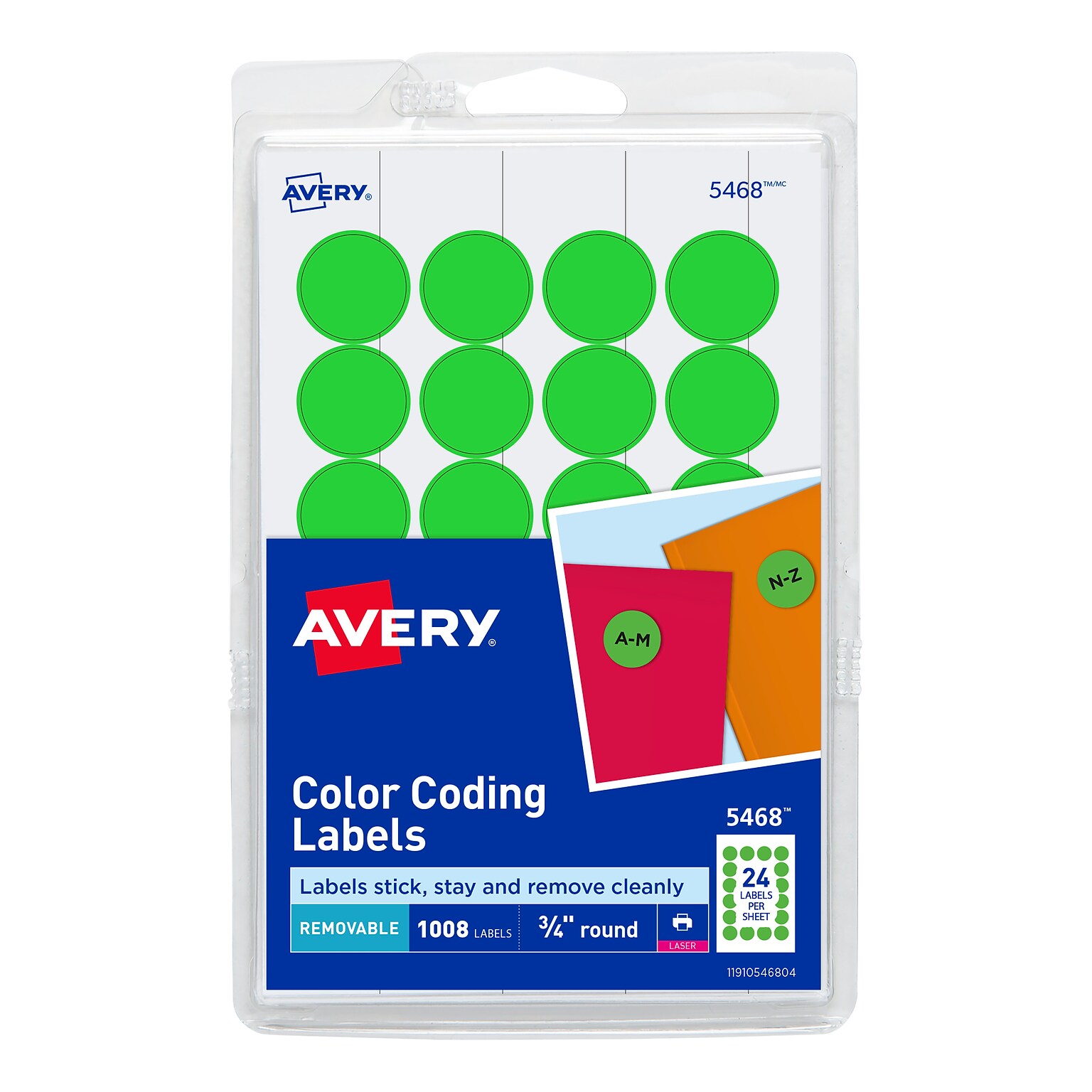 Avery Easy Peel Laser Color-Coding Labels, 3/4 Dia, Neon Green, 1,008 Labels/Pack (5468)