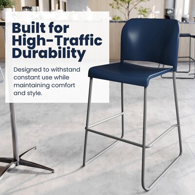 Flash Furniture Hercules Kenai Classic Plastic Stacking Full Back Bar Stools, 3-Pieces (3RUT239AHBSNV)