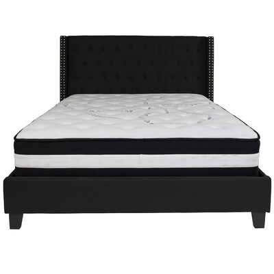 Flash Furniture Riverdale Tufted Upholstered Platform Bed in Black Fabric with Pocket Spring Mattress, Queen (HGBM39)