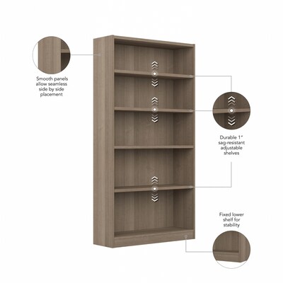 Bush Furniture Universal 72"H 5-Shelf Bookcase with Adjustable Shelves, Ash Gray Laminated Wood (WL12427)