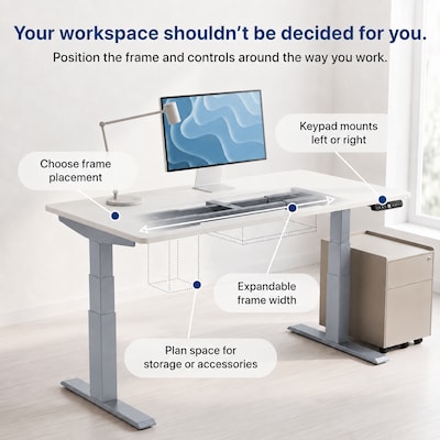Uncaged Ergonomics Rise Up 3-stage Dual Motor Electric Standing Desk Frame, Gray, Desktop Not Included (RUG)