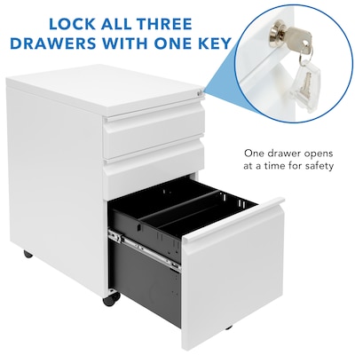 Mount-It! 3-Drawer Mobile File Cabinet, Letter & Legal Size, Lockable, 23.72"H x 14.7"W x 18.11"D, White (MI-941W)