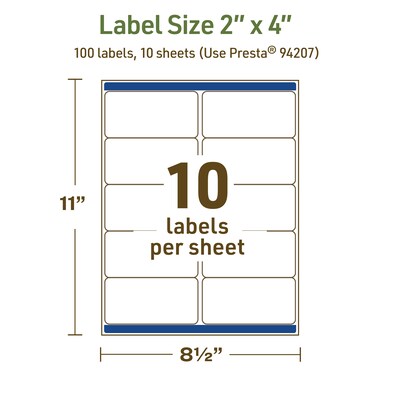 Avery Dissolvable Rectangle Multipurpose Labels, 2" x 4", Off-white, 100/Pack (94207)
