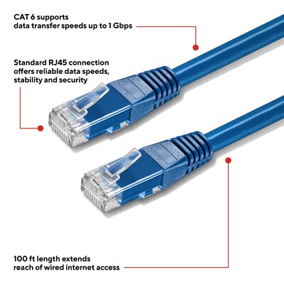 Staples TECH 100' Cat-6 Ethernet Cable, Male to Male, Blue (ST62452)