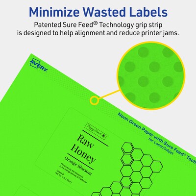 Avery Laser/Inkjet Multipurpose Rectangle Labels, 2.5" x 4", Neon Green, 120/Pack (94245)
