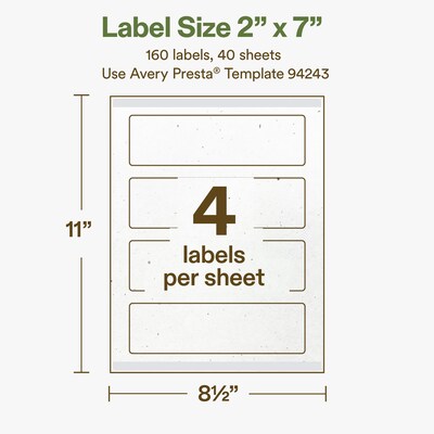 Avery Hemp Rectangle Laser/Inkjet Multipurpose Labels, 2" x 7", Off-White (160/Box)