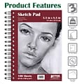 Better Office Products Spiral Bound Artist Sketch Book, 5.5 x 8.5, Natural White, 100 Sheets/Pad,