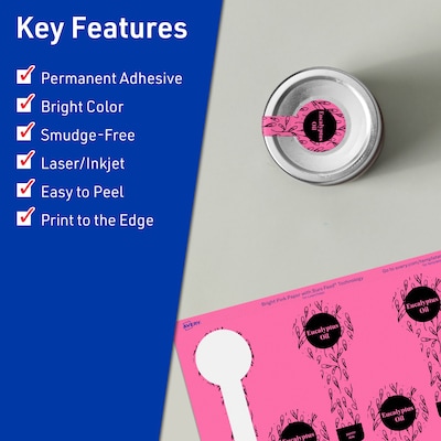 Avery Lollipop Laser/Inkjet Multipurpose Labels, 1.5 x 4, Bright Pink (80/Pack)