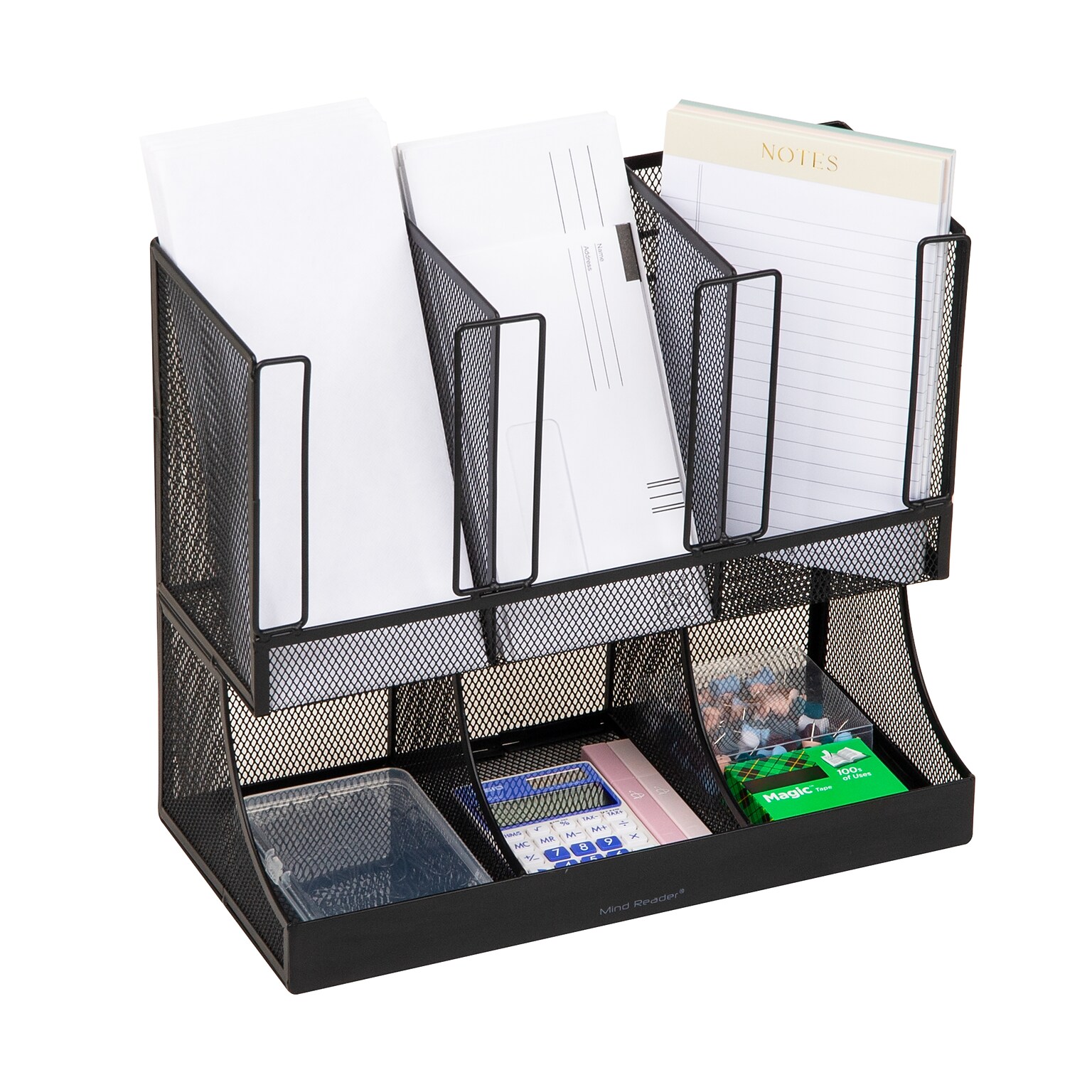 Mind Reader 6 Compartment Metal Coffee Cup and Condiment Organizer, Black (UPMESH-BLK)