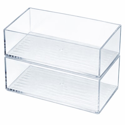 Azar Medium Stackable Plastic Storage Bin, 2.5" x 6.5"x 4.25", Clear, 4/Pack (556733-4PK)