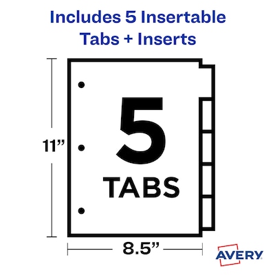 Avery Big Tab Insertable Plastic Dividers, 5 Tabs, Multicolor (11900)