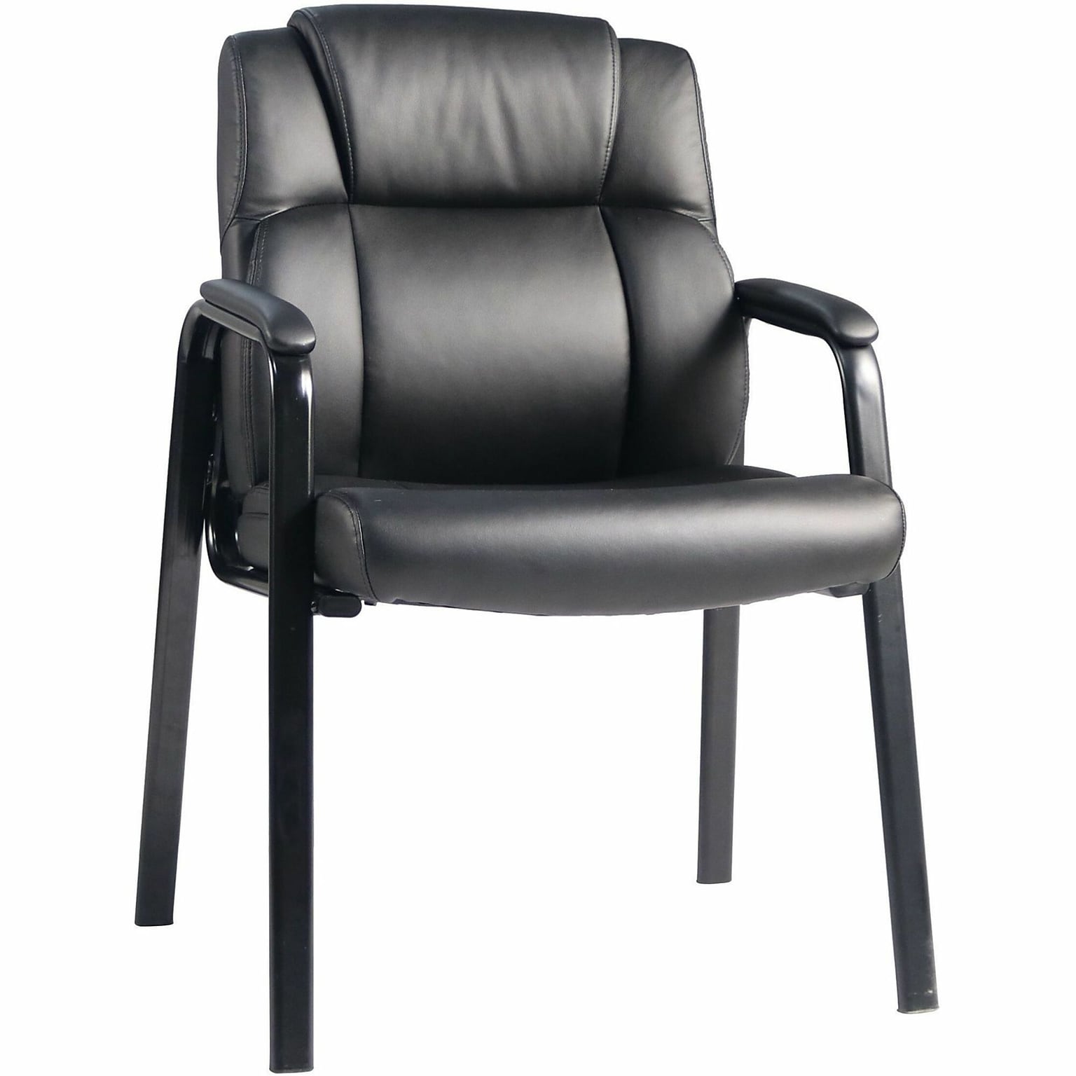 Lorell Cushioned Low-Back Polyurethane Guest Chair with Vinyl Upholstery, Black (LLR59436)