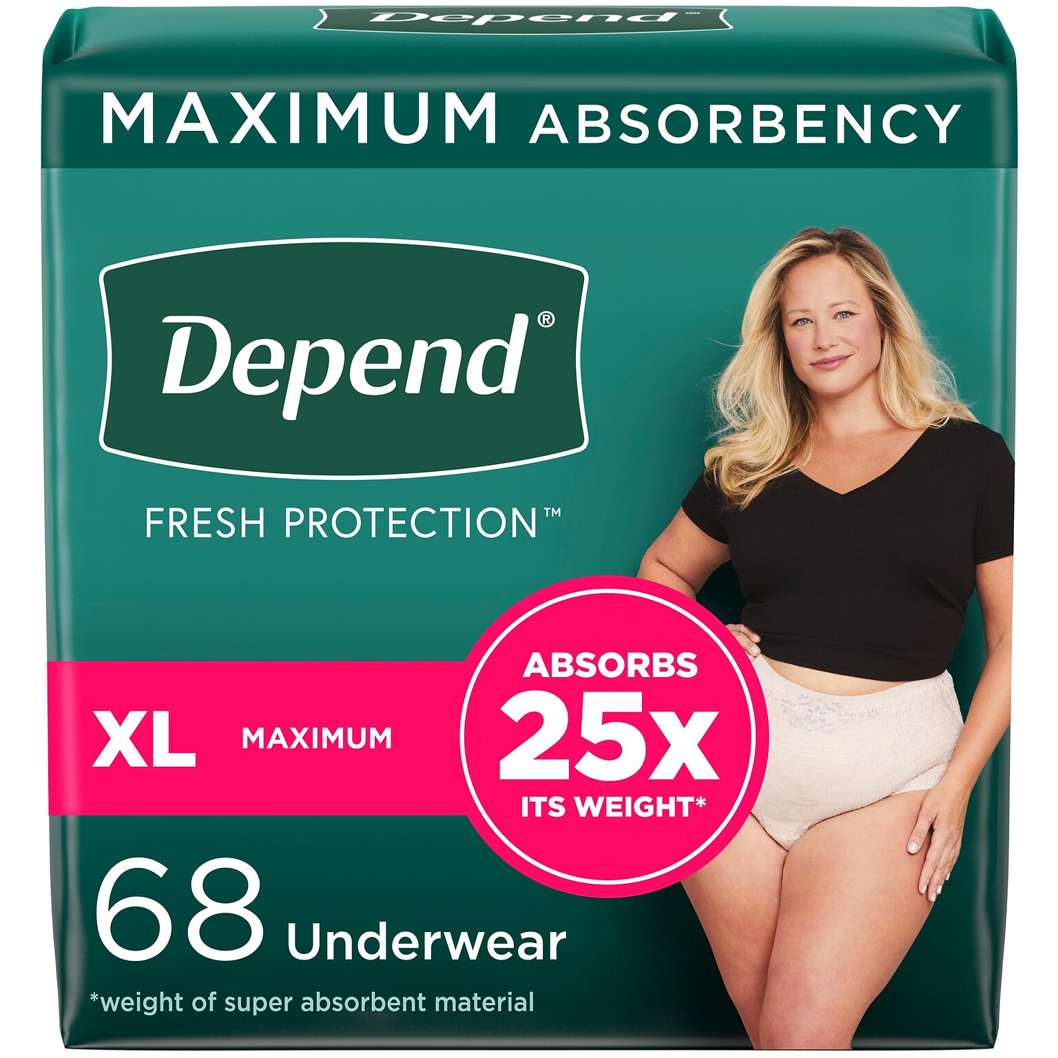 Depend Fresh Protection Adult Incontinence Underwear for Women, Disposable, XL, Blush, 68 Count (54199)
