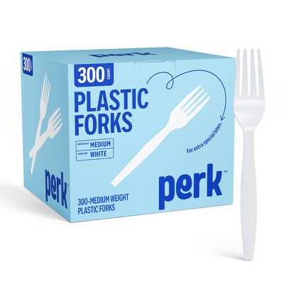 Perk™ Polystyrene Fork, Medium-Weight, White, 300/Pack (PK56401)