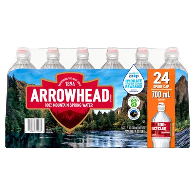 Arrowhead Sport Cap 100% Mountain Spring Water, 23.7 oz., 24/Carton (12086824)